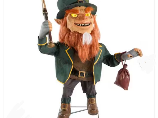Lot 96-182054 - Home Accents Holiday 4.5 ft. Gruesome Grounds Animated LED Cursed Clover Leprechaun H18 New MSRP $14...