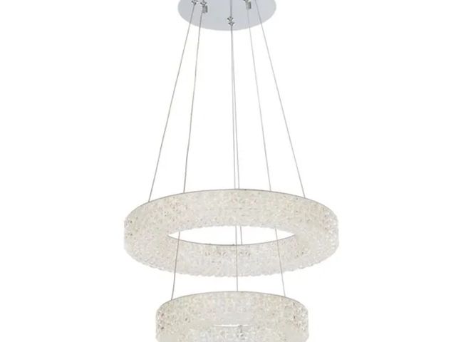 Lot 96-191187 - Home Decorators Collection
Wesley Park 150-Watt Integrated LED Chrome Pendant Hanging Light with Cle...