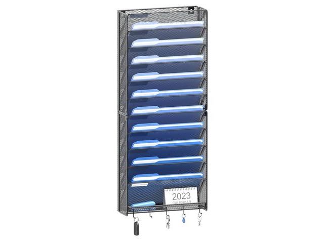 Lot 96-170569 - OUTWOLF Hanging Wall File Organizer with Hooks, 12 Tier Vertical Wall Mount File Holder, File Folder...