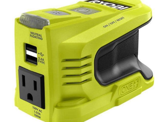 Lot 96-164100 - RYOBI 18V ONE+ 150-Watt Portable
Battery Inverter Power Source (Tool
Only)
New