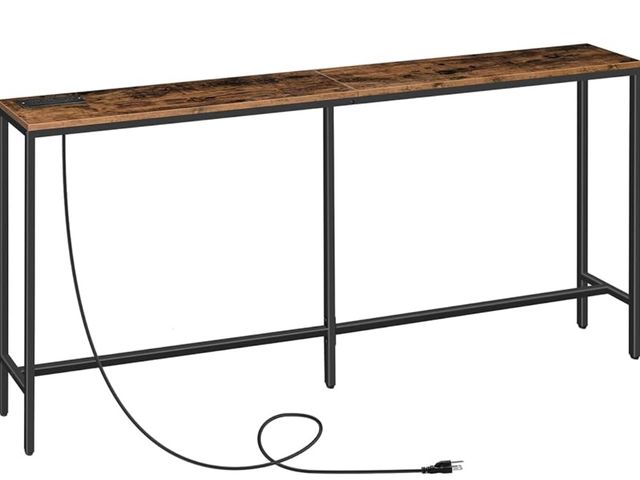 Lot 96-187809 - 70.9'' Console Table with Power Outlet, Narrow Sofa Table, Industrial Entryway Table with USB Ports,...