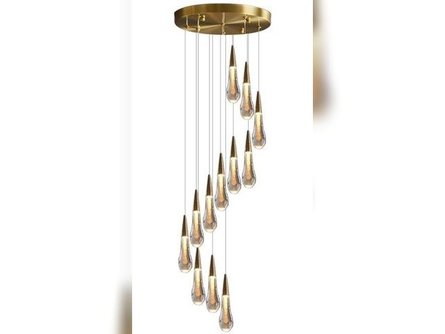 Lot 96-175948 - Luxury Modern Raindrop Crystal Chandelier Dimmable LED Gold Hanging Pendant Light Fixture for High C...