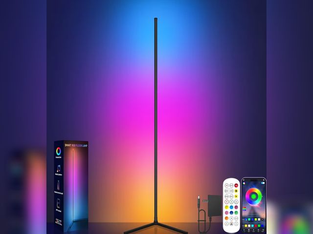 Lot 96-179112 - Corner Floor Lamp, RGB LED Corner Lamp with Music Sync, Smart App and Remote Control Color Changing ...