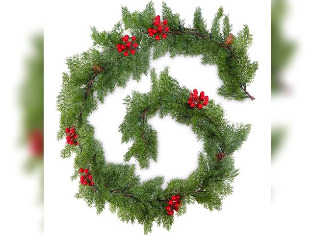 Lot 96-190824 - Christmas Garland Faux Cypress Pine Cedar Garland with 20 LED Lights, Holiday Garland for Home, Wedd...