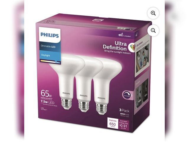 Lot 96-191363 - Philips Ultra Definition LED 65-Watt BR30 Indoor Downlight Floodlight Light Bulb, Frosted Daylight, ...