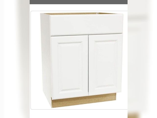 Lot 96-222089 - Hampton Bay Hampton 27 in. W x 24 in. D × 34.5 in. H Assembled Base Kitchen Cabinet in Satin White M...