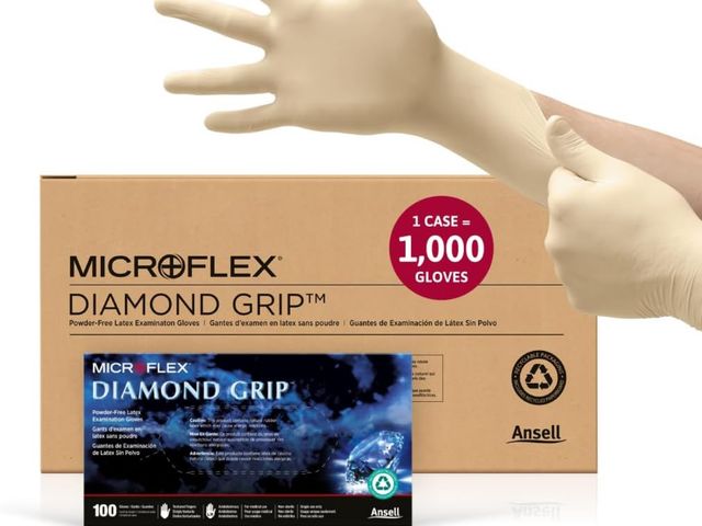 Lot 96-201831 - Ansell MICROFLEX Diamond Grip MF-300 Disposable Latex Gloves for Automotive, Healthcare, Machinery I...
