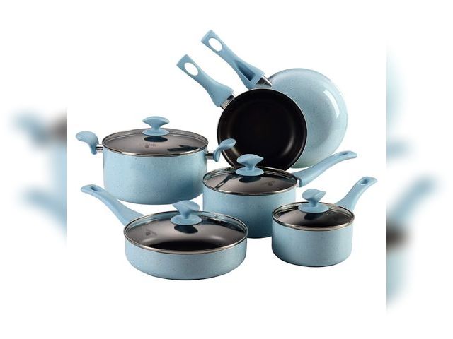 Lot 96-176439 - 10-Piece Ceramic Nonstick Cookware Set - PFOA-Free Pots and Pans with Glass Lids, Healthy Cooking Ea...