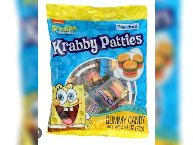 Lot 96-201212 - Box of 11 bags of SpongeBob SquarePants Crabby Patties 2.54 oz bag 
New
Best by July 2027