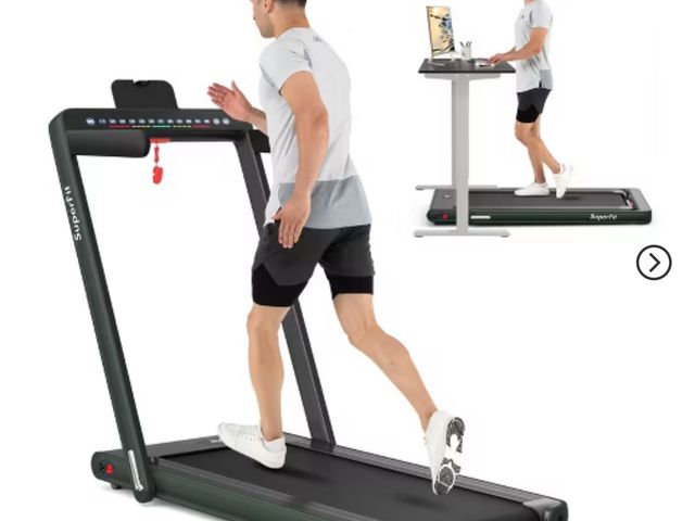 Lot 96-192707 - Costway Up To 7.5MPH 2.25HP 2 in 1 Dual Display Screen Treadmill Jogging Machine W/APP Control Green...