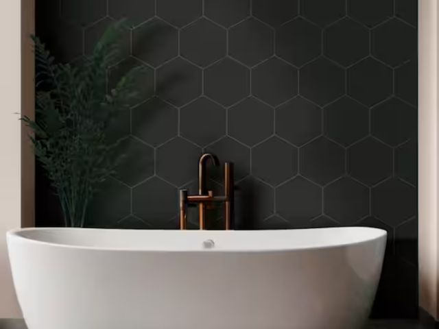 Lot 96-164887 - 3 boxes approximately 20 square ft MSI Glassel Nero Hexagon Matte Porcelain Tile 9 in. x 10 in., Flo...