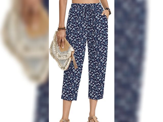 Lot 96-233089 - Fantaslook Womens Capri Pants Drawstring Casual Palazzo Trousers with Pockets Loose Floral Lounge Pa...
