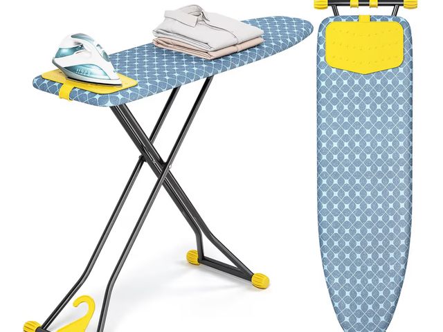 Lot 96-177522 - KINGBOARD Ironing Board, Compact Iron Board with Silicon Iron Mat, Heat Resistant Cover, 7 Height Ad...
