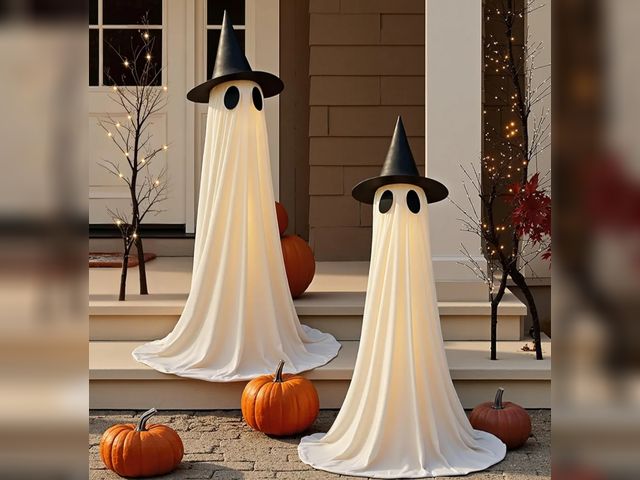 Lot 96-176002 - 2 Packs Halloween Decorations Outdoor, 5Ft Wind-Resistant Ghost Decor with USB String Lights, Scary ...