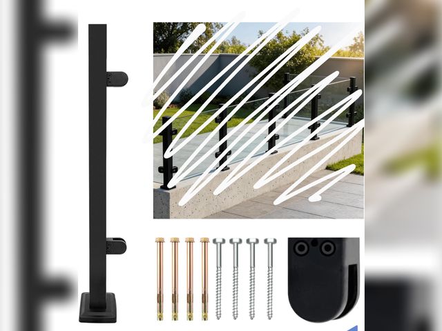 Lot 96-211576 - Single 43.5" End Glass Railing Post,304 Stainless Steel Glass Balustrade Post System with Glass Clam...