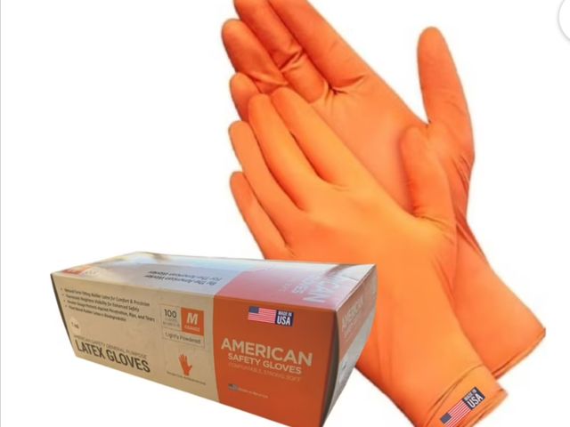 Lot 96-199239 - American Safety Glove Disposable Latex Low Protein Natural Rubber Non-Allergy 7 MIL 100CT Orange Med...