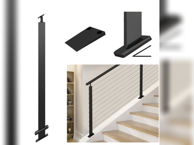 Lot 96-198856 - Muzata Black Slope Cable Railing Post 36 Inch for 25-40 Degrees Slope 36"x1"x2" T304 Stainless Steel...