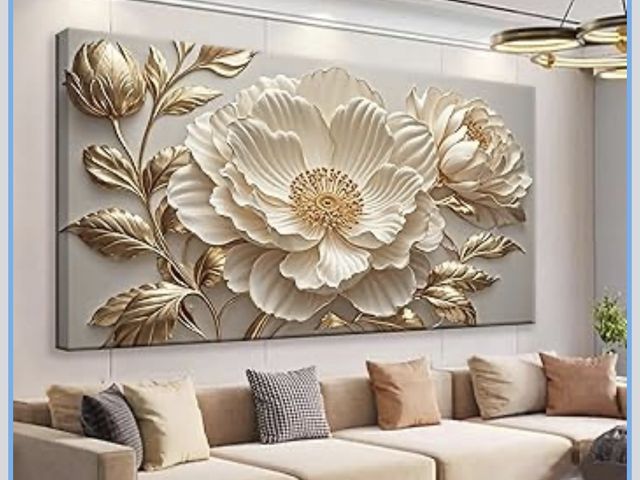 Lot 96-211718 - QSQ White Flower Wall Art Prints Painting Pictures Decor Gold Canvas Art Wall Decor Print Paintings ...