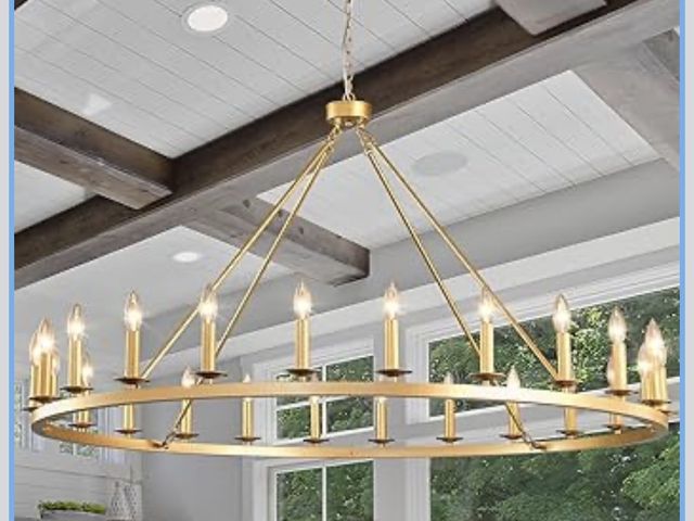 Lot 96-221777 - Gold Wagon Wheel Chandelier 53-Inch 24-Light,Extra Large Circle Rustic Farmhouse Light Fixture,Round...