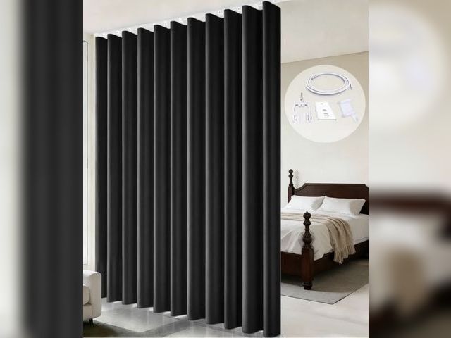 Lot 96-233095 - MaKefeile Blackout Curtain Divider with Ceiling Curtain Track for Room Partition,1 Panel Black Priva...