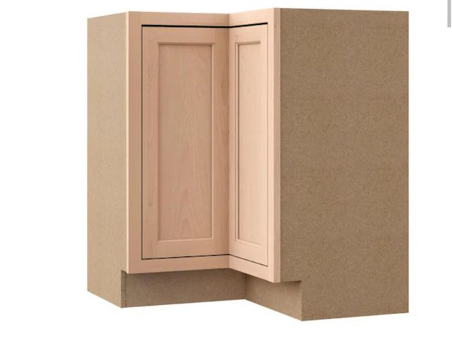 Lot 96-232821 - Hampton Bay Recessed Panel 36 in. W x 16.5 in. D x 34.5 in. H Assembled Corner Lazy Susan Base Kitch...
