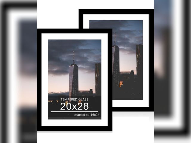 Lot 96-187638 - Set of 4 20x28 Poster Frame Set of 2, 20 x 28 Wood Picture Frames with Mat for 16x24, Wooden Photo F...