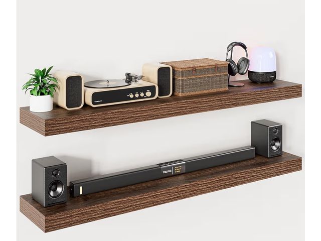 Lot 96-178433 - Heimlove 55 Inch Long Floating Shelves for Wall,9.3" Deep Walnut Floating Shelves Set of 2,Large Dis...
