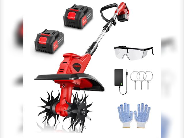 Lot 96-170043 - Cordless Tiller Cultivator, 360RPM 9inch Wide Electric Garden Tiller,Total 8000mAh Battery Powered M...