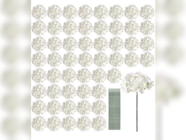 Lot 96-164340 - Auihiay 64 PCS Artificial Hydrangea Flowers, Silk Hydrangea Full Flowers Heads with Stems for Weddin...