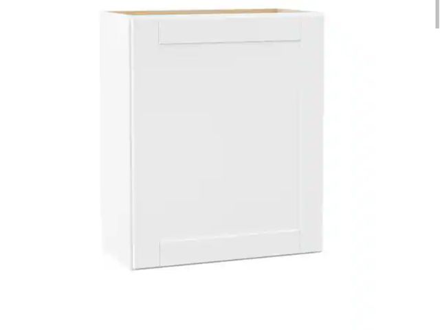 Lot 96-212007 - Hampton Bay Shaker 24 in. W x 12 in. D x 30 in. H Assembled Wall Kitchen Cabinet in Satin White New ...
