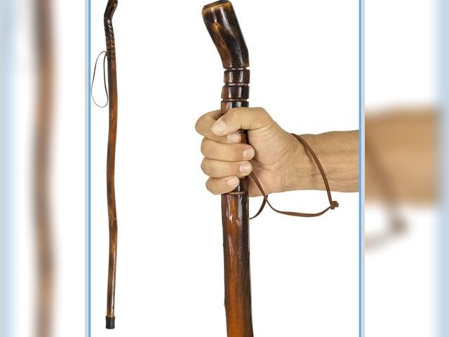 Lot 96-187473 - Vive Wooden Walking Stick for Hiking - Handcrafted, Waterproof, with Leather Wrist Strap - Wood Staf...