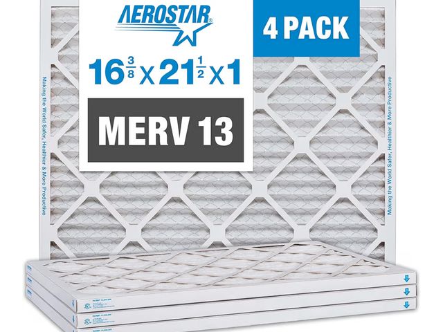 Lot 96-178073 - Aerostar 16 3/8x21 1/2x1 MERV 13 Pleated Air Filter, AC Furnace Air Filter, 4 Pack (Actual Size: 16 ...