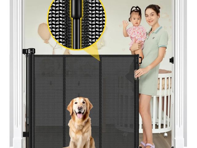Lot 96-163678 - Reinforced 42” Extra Tall Retractable Baby Gates with Rods, Extends up to 60” Wide, Tall Retractable...