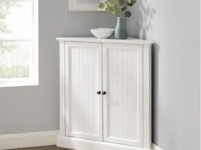 Lot 96-214206 - CROSLEY FURNITURE Shoreline White Stackable Corner Pantry New MSRP $184