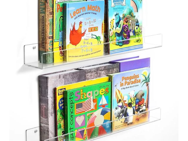 Lot 96-166823 - NIUBEE 24-Inch Acrylic Kids Floating Bookshelves, 2-Pack, Wall Mounted Clear Shelves for Kids' Growi...