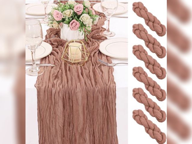 Lot 96-194595 - Box of 48 Pack 120 Inch Dark Rose Cheesecloth Table Runner Boho Rustic Gauze Sheer Romantic 10 FT Lo...