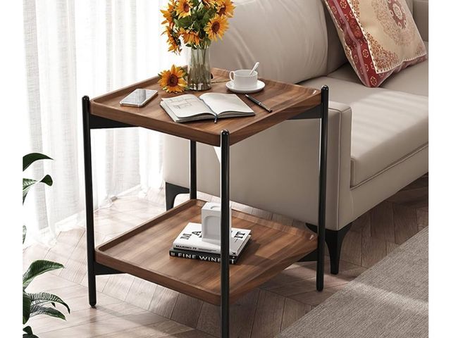Lot 96-170534 - 2 Tier Side Table, Small Square End Table with Sturdy Metal Legs, 20 inch Nightstand for Living Room...