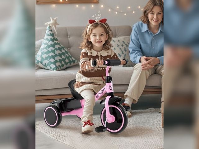 Lot 96-232363 - Costway TQ10343PI Toddler Tricycle Kids Trike with Adjustable Seat &amp; Storage Basket Aged 3-5 Yea...