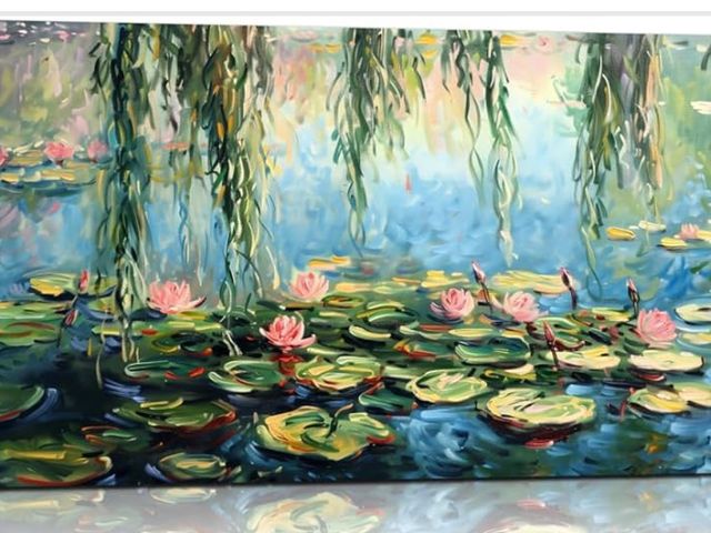 Lot 96-190623 - Sense&amp;Sensitivity Arts-Claude Monet Water Lilies Large Canvas Wall Art, Classic Impressionist Fa...