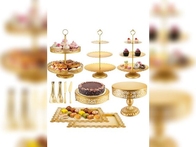 Lot 96-170585 - Gold Cake Stand Metal Dessert Table Display Set Tiered Cupcake Holder Fruit Candy Donut Plate Servin...