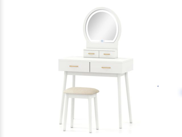 Lot 96-197438 - Small Vanity Makeup Dressing Table Set with Cushioned Stool and LED Lighted Mirror New MSRP $149