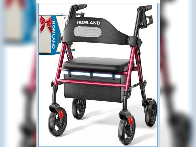 Lot 96-181342 - HOMLAND Foldable Rollator Walkers with Seat for Seniors, 8'' Big Wheels, 350 lb. Weight Capacity, Ad...