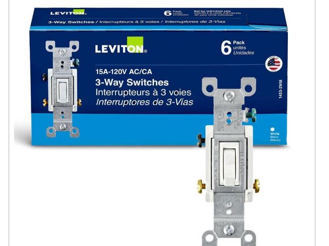 Lot 96-180009 - Leviton 15 Amp 3-Way Toggle Switch, White (5-Pack) Unused
