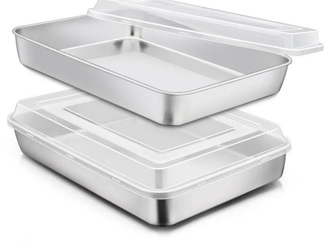 Lot 96-230679 - Vesteel Stainless Steel Baking Pan with Lid, 12.2 x 9.5 x 2 Inch Rectangle Sheet Cake Pans with Cove...