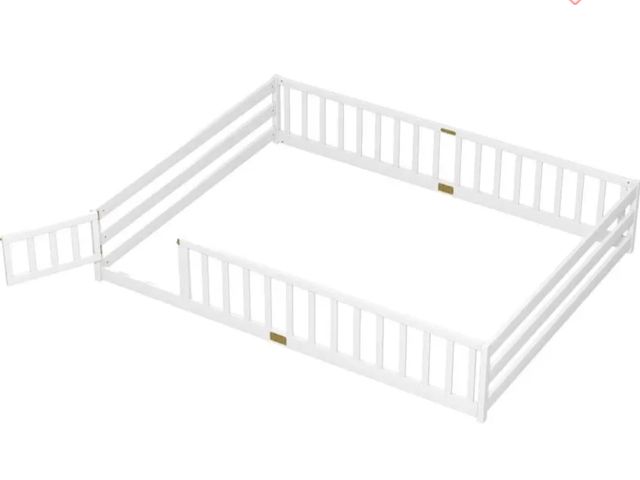 Lot 96-192186 - TWIN Size Floor Bed Kids Montessori Bed Frame with Full Length Safety Guardrails New MSRP $129