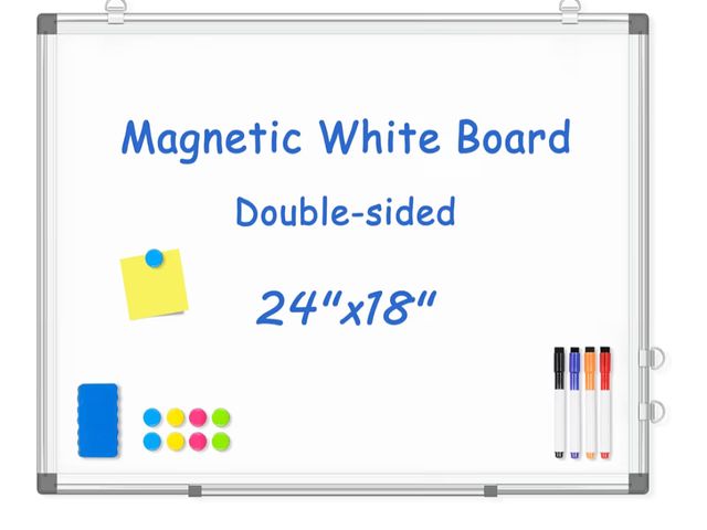 Lot 96-188039 - White Board, 24" x 18" Dry Erase Board Magnetic Whiteboard for Wall, Hanging Mounted Whiteboard Silv...