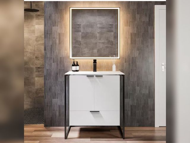 Lot 96-170546 - Eviva Onyx 26 in. Single Sink Floating White Bath Vanity with White Solid Surface Top (Assembled) MS...