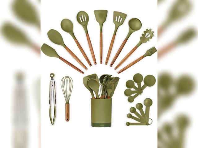Lot 96-176512 - Silicone Kitchen Utensils Set &amp; Holder: Cooking Utensils Set - Kitchen Essentials for New Home &...