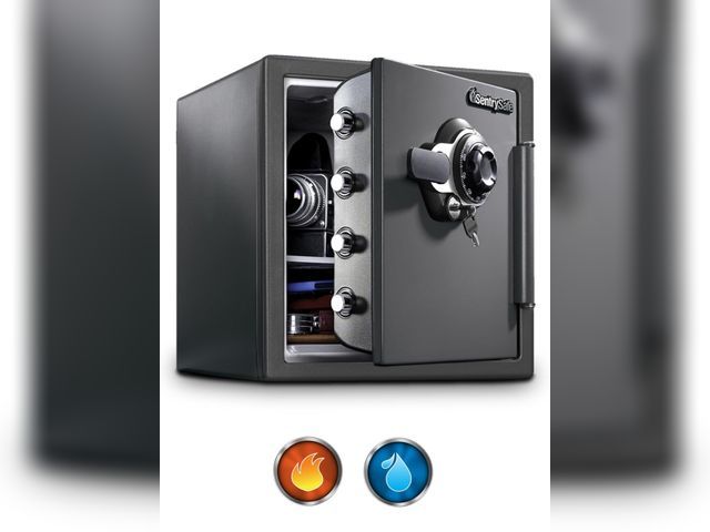 Lot 96-183360 - SentrySafe Medium Gray Fireproof Safe and Waterproof Safe Box with Dial Combination, Home Security f...