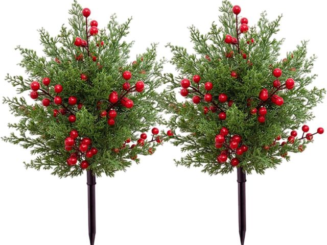 Lot 96-191547 - Wowmcrushiss Artificial Christmas Flowers for Outdoors 2 Pack, Christmas Urn Filler with Red Berries...